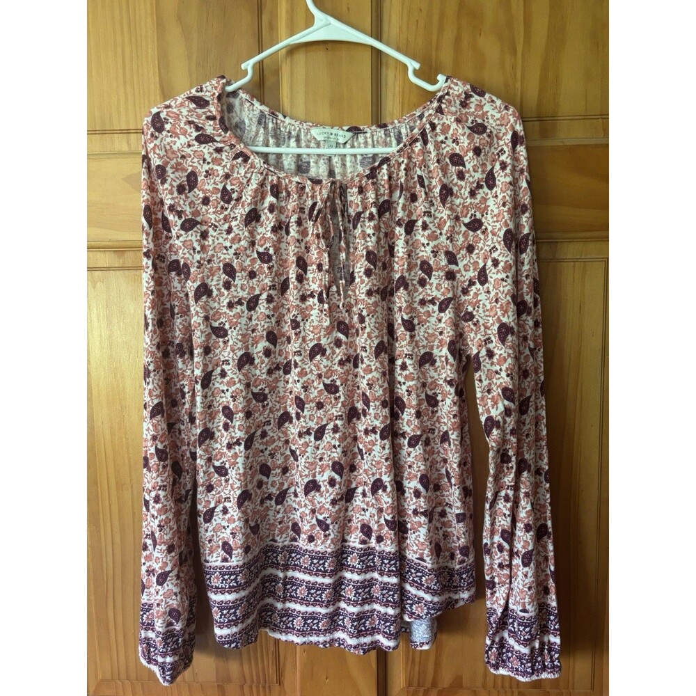 Lucky Brand Long Sleeve Pink Boho Paisley Print Blouse Women’s Size Large